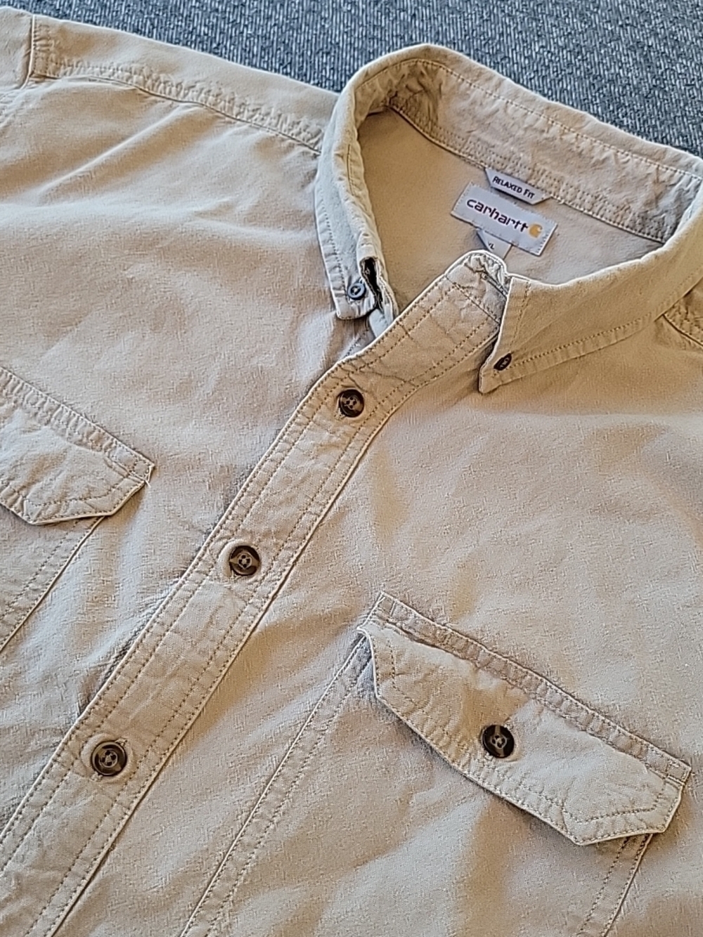 Carhartt Work Shirt Men's 2XL Tall Tan Relaxed Fit Midweight Canvas Short Sleeve